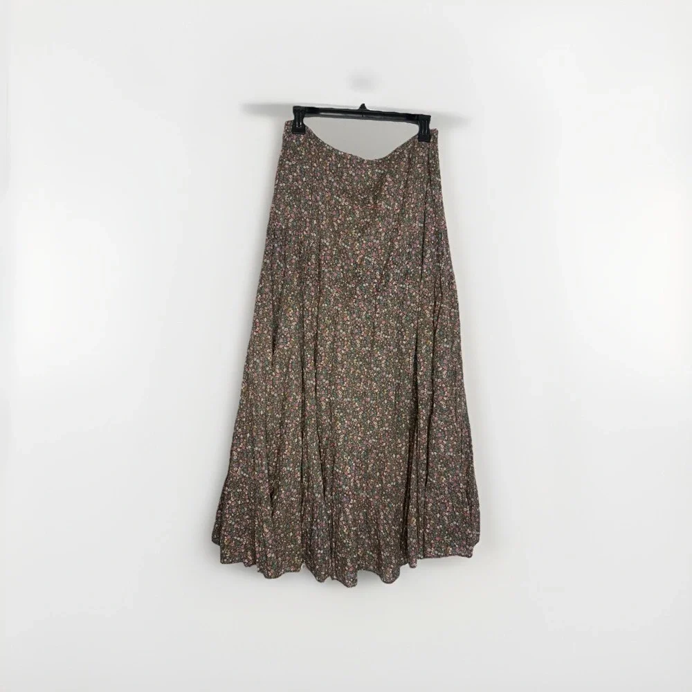 Garnet Hill Floral Cotton Maxi Skirt Size S Boho Peasant Prairie Cottagecore